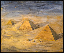 las piramides 140x116cm acrílico sobre tela y materia serie ancient egypt