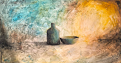 el silencio de la luz 140x70cm acrílico sobre tela y materia serie bodegones