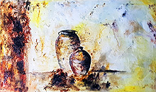 joven 120x70cm acrílico sobre tela y materia serie bodegones
